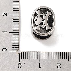 レトロ 304 ステンレススチール スライドチャーム/スライダービーズ  頭蓋骨とオーバル  アンティークシルバー  13x16x10mm  穴：9.5x6mm&nbsp;STAS-L274-018AS