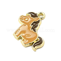 亜鉛合金エナメルペンダント  動物チャーム  ゴールドカラー  馬  17.5x18.5x1.5mm  穴：1.5mm&nbsp;FIND-Z080-01G-08