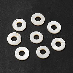 ナチュラルホワイトシェルリングチャーム  ジュエリー作りのための  貝殻色  14~15x2mm  穴：0.8mm&nbsp;SHEL-C004-01