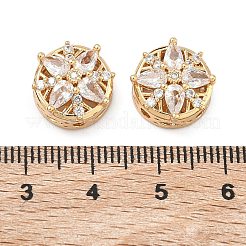 真鍮パヴェクリアキュービックジルコニアマルチ連売りリンク  花付きフラットラウンド  18KGP本金メッキ  13x13x7.5mm  穴：1.6mmと1.4mm&nbsp;KK-B172-06G