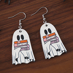 Ghost with Book Wood Dangle Earrings&nbsp;FS-WG49A46-01