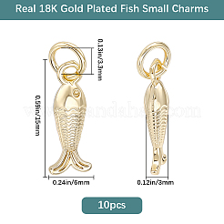 真鍮製ペンダント10個  魚/人魚/エビのチャーム  丸カン付き  18KGP本金メッキ  15x6x3mm  穴：3.3mm&nbsp;KK-BBC0025-86