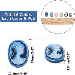 レジンカメオレディヘッドカボション  オーバル  ミックスカラー  17x12.5x3.5mm  6色  8個/カラー  48個/箱&nbsp;CRES-CA0001-02