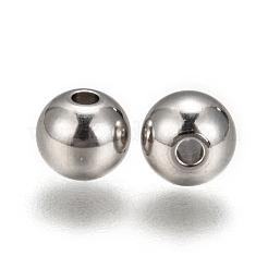 変色しにくいステンレススチールビーズ  固い丸  ステンレス鋼色  6mm  穴：1.5mm&nbsp;X-STAS-R033-6mm