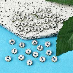 真鍮製A級ラインストーンスペーサービーズ  ロンデル  ニッケルフリー  銀  ペリドット  6x3mm  穴：1mm&nbsp;RSB028NF-10
