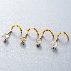 316l サージカルステンレススチール クリアキュービックジルコニア フィッシュテール ノーズリング  ゴールドカラー  スター  7x3mm  ピン：0.8mm&nbsp;WG27769-02