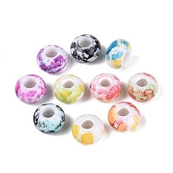 プリントされた不透明アクリルヨーロピアンビーズ  大穴ビーズ  ロンデル  ミックスカラー  14x8mm  穴：5.5mm  約540個/500g&nbsp;OACR-Q200-30