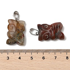 天然アフリカンブラッドストーンペンダント  201ステンレススチール製金具付き  フクロウ  24~25x14.5~16x7mm  穴：4x7.5mm&nbsp;G-B127-09P-05