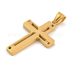 イオンプレーティング（IP）304ステンレスペンダント  クリスタルラインストーン付き  クロスチャーム  ゴールドカラー  42x26.5x3mm  穴：7.5x4.5mm&nbsp;STAS-D110-18G
