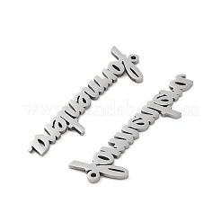変色しない201ステンレススチールペンダント  フォルメンテーラの魅力という言葉  ステンレス鋼色  11x52x1.5mm  穴：1.6mm&nbsp;STAS-A090-28B-P