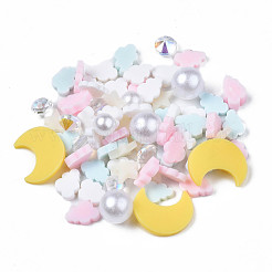 手作り樹脂クレイカボション  ファッションネイルアートデコレーションアクセサリー  アクリルラインストーンとabsプラスチック模造真珠ビーズ付き  混合図形  ミックスカラー  4~10x3~8x1~5mm&nbsp;X-CLAY-N006-81