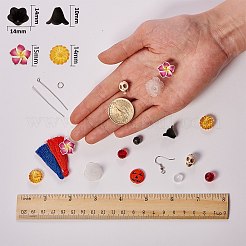 DIYピアス作り  合成宝石ビーズと  アクリルビーズ  ポリエステルタッセルペンダント  チベットの銀ビーズキャップ、真鍮ピアスフック  ミックスカラー  13.5x7x3cm&nbsp;DIY-SC0005-72