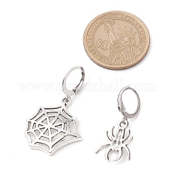 Halloween Spider Web & Spider Tibetan Style Alloy Dangle Earrings&nbsp;EJEW-JE05852-1
