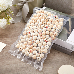 100Pcs 4 Styles Printed Wood European Beads&nbsp;WOOD-GF0002-07