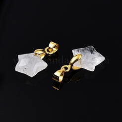 天然水晶のチャーム  ロッククリスタルチャーム  金メッキ真鍮ピンチベイル付き  スター  星：12x12.5x5.5mm  穴：3.5x4mm&nbsp;G-N326-142-11