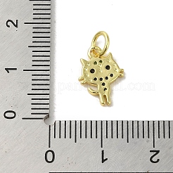 本物の 18k 金メッキ真鍮パヴェ カラフルなキュービックジルコニア ペンダント  カドミウムフリー＆ニッケルフリー＆鉛フリー  丸カン付き  猫の形  12.5x9x1mm  穴：3mm&nbsp;KK-M283-06E-02