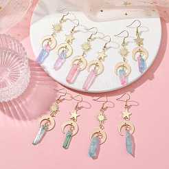 Moon & Star & Sun Brass Asymmetrical Earrings&nbsp;EJEW-JE05459