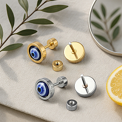 6Pcs 3 Colors Stainless Steel Evil Eye Stud Earrings for Men&nbsp;EJEW-GO0002-16
