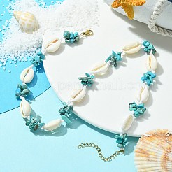 Natural Shell & Synthetic Turquoise Chip Beaded Necklace for Girl Women&nbsp;NJEW-TA00115