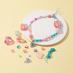 DIY ストレッチ ブレスレット メイキング キット  星とクマとハチと蝶を含むアクリルとプラスチックの丸いビーズ  ハート合金エナメルペンダント  ナイロン糸  ミックスカラー  199個/箱&nbsp;DIY-FS0003-89
