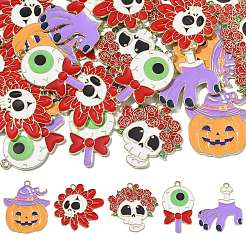 30pcs5スタイルハロウィーンテーマ合金エナメルペンダント  ライトゴールド  混合図形  ミックスカラー  28~33x16~30x1.5mm  穴：1.8mm  6個/スタイル&nbsp;ENAM-CJ0005-10
