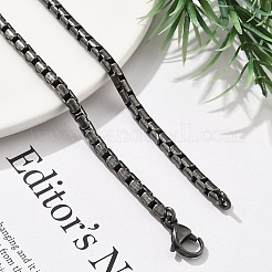 304ステンレススチール製ボストンリンクチェーンネックレス（女性・男性用）  イオンプレーティング（ip）  アンティークシルバー  23.70インチ（60.2cm）&nbsp;NJEW-A033-03F-AS
