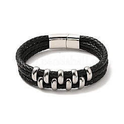 Leather Braided Triple Loops Multi-strand Bracelet with 304 Stainless Steel Magnetic Clasp for Men Women&nbsp;BJEW-C021-20