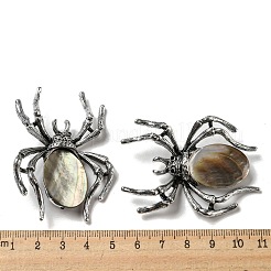 デュアルユースアイテム 合金パヴェ染めシェルスパイダーブローチ  ジェットラインストーン付き  アンティークシルバー  グレー  57.5~58x41.5~42x12.5mm  穴：4x3mm&nbsp;JEWB-C026-04A-AS