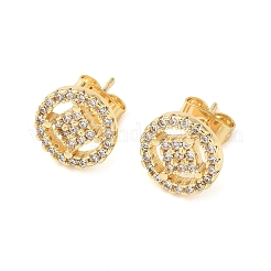 Round Brass Micro Pave Clear Cubic Zirconia Stud Earrings&nbsp;LS-EJEW-Z144-02G
