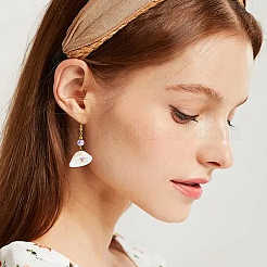 天然シェル＆イミテーションパールペンダント30個  鉄のループが付いた貝殻の形をしたチャーム  ミックスカラー  ゴールドカラー  20.5~23x24~26x8.5~9mm  穴：2mm&nbsp;PALLOY-SC0004-42
