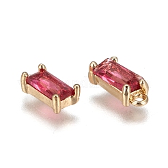 クリアガラスチャーム  DIYのジュエリーには  真鍮パーツ  多面カット  長方形  ライトゴールド  濃いピンク  8.5x4x3mm  穴：1mm&nbsp;X-GLAA-T007-13F