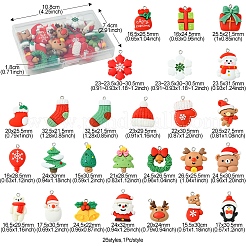 26個26スタイルのクリスマステーマ不透明樹脂ペンダント  プラチナトーンの鉄ループ付き  混合図形  22~32.5x15.5~24.5x4~13mm  穴：2mm  1個/スタイル&nbsp;RESI-FS0001-74