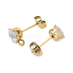 Ion Plating(IP) 304 Stainless Steel Cubic Zirconia Stud Earring Findings&nbsp;STAS-P373-04B-G