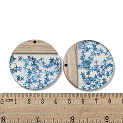 ウッドペンダント  樹脂と金箔  フラットラウンド  ディープスカイブルー  38.5x4mm  穴：2mm&nbsp;FIND-B042-19C