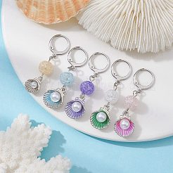 304ステンレスペンダント装飾  合金チャームとガラスビーズ付き  シェル形状  ミックスカラー  44mm&nbsp;HJEW-JM01303