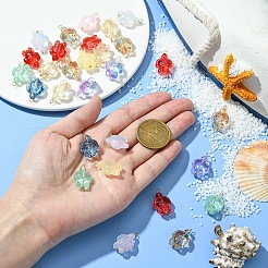 30個のガラスペンダント  真鍮パーツ  カメ  ミックスカラー  21x14mm  穴：1.8mm&nbsp;PALLOY-YW00034
