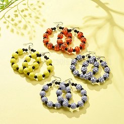 スポーツテーマ アクリル ラウンド ビーズ ダングル イヤリング  女性用304ステンレスジュエリー  ミックスカラー  78mm  ピン：0.7mm&nbsp;EJEW-JE04978