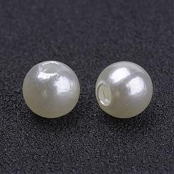 クリーミーホワイトラウンドチャンキーイミテーションルーズアクリルパールビーズ  6mm  穴：2mm&nbsp;X-PACR-6D-12
