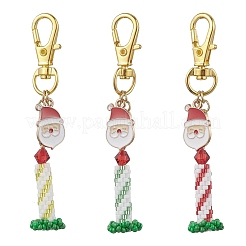 3Pcs 3 Colors Christmas Glass Seed Beaded 3D Candle & Alloy Enamel Santa Claus Pendant Decorations&nbsp;HJEW-MZ00396