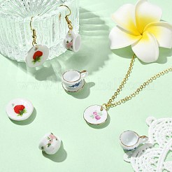 8個 4種類の手作り磁器ビーズ  ミニでかわいいティーセットの形  ファミーユは磁器バラ  ミックスカラー  15~18x13~17.5x3~9.5mm  穴：1.2~2.5mm  2個/スタイル&nbsp;PORC-CJ0001-20