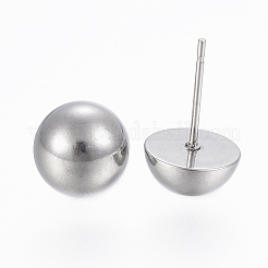 変色しない201ステンレススチールスタッドピアス金具  304ステンレスピン付き  半円  ステンレス鋼色  15x9x5mm  ピン：0.8mm&nbsp;STAS-G179-39P-A