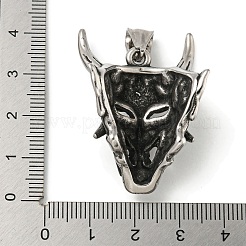 316サージカルステンレスペンダント  牛の頭のチャーム  アンティークシルバー  40x27.5x19.5mm  穴：4x8.5mm&nbsp;STAS-Z073-66AS-03
