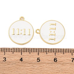 真鍮製エナメルペンダント  11:11 のフラット ラウンド  ラックめっき  長持ちメッキ  カドミウムフリー＆鉛フリー  18KGP本金メッキ  ホワイト  18x15.5x1.5mm  穴：1.4mm&nbsp;KK-F895-16B-G02