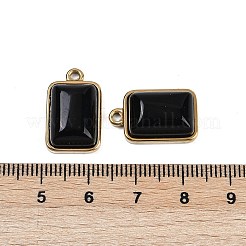 天然石オブシディアンペンダント  304ステンレススチール製金具付き  長方形チャーム  ゴールドカラー  19.5x12x6~6.5mm  穴：1.7mm&nbsp;STAS-K291-04G-10