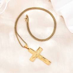 Religion 201 Stainless Steel Jesus Cross Pendant 304 Stainless Steel Box Chain Necklaces&nbsp;SA-H003-05G