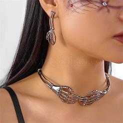 Skull Hand Alloy Pendant Necklaces & Stud Earrings Sets&nbsp;FS-WG22603-01