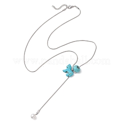 Dyed Synthetic Turquoise Horse with Shell Pearl Beads Pendant Necklaces&nbsp;NJEW-JN05895-01