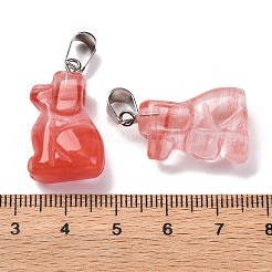 チェリークォーツガラスペンダント  201ステンレススチール製金具付き  犬  25~27x15~16x9~9.5mm  穴：5x7mm&nbsp;G-B127-07P-11