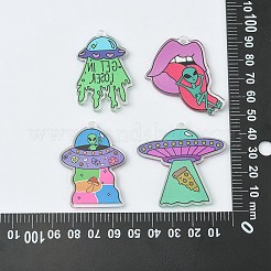 16 個 4 スタイルエイリアンテーマのカラフルなアクリルパーツ  UFO & エイリアンの口  ミックスカラー  41~44.5x29~45.5x2.5mm  穴：2mm  4 個/スタイル&nbsp;SACR-CJ0001-28