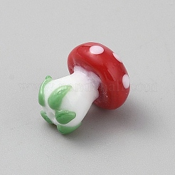 手作りランプワークビーズ  キノコ  レッド  16x14mm  穴：1.4mm&nbsp;LAMP-CJC0008-34J